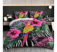 Funda Nordica 220x220 cm Cama 135 - Vistoso Microfibra Funda Nórdica y 2 Fundas de Almohada 50x75, Estampado de Loro Tropical Suave y Cómodo 3 Piezas Adultos Juego de Cama con Cremallera