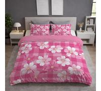 Funda Nordica 220x240 Cerezos En Flor, Funda Nordica Cama 150 Cuadros, Suave Transpirable Conjuntos de Cama, Microfibra Funda-Nórdica con Cremallera y 2 Fundas de Almohada 50x75cm W737