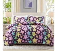 Funda Nórdica 220X240 con Estrellas de Arcoíris para Niños,Niñas y Adolescentes,Juego de Cama con Cielo Estrellado Colorido para Dormitorio,Funda de Edredón de Microfibra Suave Color Morado con