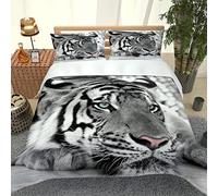 Funda Nordica 220x240, Funda De Edredón 3D Animal Blanco Y Negro Tigre Ropa De Cama para Niños, Microfibra Suave, con 2 Fundas De Almohada, 3 Piezas, Juego De Funda para Edredón con Cremallera
