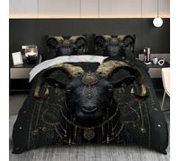 Funda Nordica 240x220 cm Cama 150 - PatróN de Cabra Negra MíStica Microfibra Funda Nórdica y 2 Fundas de Almohada 50x75, Negro Suave y Cómodo 3 Piezas Adultos Juego de Cama con Cremallera