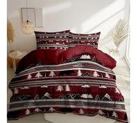 Funda Nórdica 260 Cm X 220 Cm Microfibra Transpirable Juego De Cama Juego De Funda Edredón Al Aire Libre Oso Negro Pinos Montañas. Incluye 2 Fundas De Almohada Burdeos Decorativa Lavable