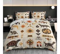 Funda Nordica 260x240 cm Cama 18 - Huellas de TóTems de Animales Microfibra Funda Nórdica y 2 Fundas de Almohada 50x75, Multicolor Suave y Cómodo 3 Piezas Adultos Juego de Cama con Cremallera