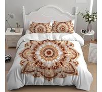 Funda Nordica 260x240 cm Cama 18 - Mandala GeometríA Flores Microfibra Funda Nórdica y 2 Fundas de Almohada 50x75, Blanco Suave y Cómodo 3 Piezas Adultos Juego de Cama con Cremallera