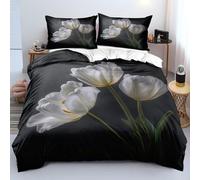 Funda Nórdica 260x240 con Estampado Floral 3D, Juego de Cama con Estampado de Tulipanes Blancos, Moderna Funda Nórdica de Lujo Negra para Decoración de Dormitorio de Niñas y Mujeres