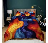 Funda Nórdica 260x240 Geométrica - Juego de Cama Reversible con Ondas de Arte Abstracto para Habitación de Niños y Niñas, Juego de Funda Nórdica 260x240 con Rayas Geométricas en Naranja, Amari