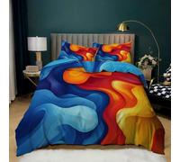 Funda Nórdica 260x240 Geométrica - Juego de Cama Reversible con Ondas de Arte Abstracto para Habitación de Niños y Niñas, Juego de Funda Nórdica 260x240 con Rayas Geométricas en Naranja, Amari
