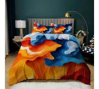 Funda Nórdica 260x240 Geométrica - Juego de Cama Reversible con Ondas de Arte Abstracto para Habitación de Niños y Niñas, Juego de Funda Nórdica 260x240 con Rayas Geométricas en Naranja, Amari