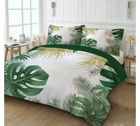 Funda Nordica 3 Piezas Cama 135/150,Selva Tropical Plantas Microfibra Juego de Funda Edredon Patron de Hojas 220x240cm con Cremallera y 2 Fundas de Almohada 50x75 cm