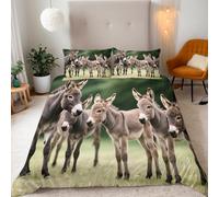 Funda Nórdica 3D Doble Cara Burro Animales De Granja Microfibra Suave Juego de Funda Edredon 130x200 cm + 2 Fundas de Almohada 50x75 con Cremallera Oculta y Banda de Esquina