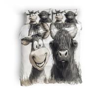 Funda Nórdica 3D Doble Cara Burro De Dibujos Animados Ganado De Las Tierras Altas Microfibra Suave Juego de Funda Edredon 130x200 cm +2 Fundas de Almohada 50x75Con Cremallera Oculta y Banda de esquina