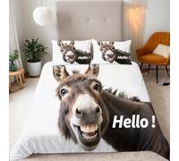Funda Nórdica 3D Doble Cara Burro Flores Microfibra Suave Juego de Funda Edredon 220x260 cm + 2 Fundas de Almohada 50x75 con Cremallera Oculta y Banda de Esquina