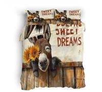 Funda Nórdica 3D Doble Cara Burro Gracioso Girasol Microfibra Suave Juego de Funda Edredon 220x240 cm + 2 Fundas de Almohada 50x75 con Cremallera Oculta y Banda de Esquina