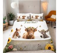 Funda Nórdica 3D Doble Cara Flor De Vaca Burro Microfibra Suave Juego de Funda Edredon 130x200 cm + 2 Fundas de Almohada 50x75 con Cremallera Oculta y Banda de Esquina