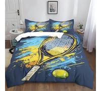 Funda Nórdica 3D Estampado Ilustración de Raqueta de Tenis y Pelota de Tenis Microfibra Suave Juego de Funda Nórdica Amarillo 3 Piezas Conde Edredón y Funda de Niña Adulto Niños 200 x 200 cm