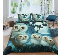 Funda Nórdica 3D Impresa Búho Microfibra Suave Decoración Dormitorio Juego de Ropa de Cama Bosque Nocturno para Adultos y Jóvenes Single（140x200cm）