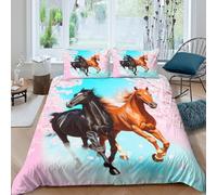 Funda Nórdica 3D Impresa Caballos Galopando Microfibra Transpirable Decoración Dormitorio Juego de Cama Caballo para Adultos Jóvenes Hogar Single（135x200cm）