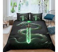 Funda Nórdica 3D Impresa Dragón Espada Microfibra Suave Decoración Dormitorio Juego Ropa de Cama Dragón Fantasía para Adultos Jóvenes King（220x240cm）