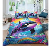 Funda Nórdica 3D Impresa Océano Orca Microfibra Decoración Dormitorio Juego Ropa de Cama Ballena Suave Transpirable Super King（260x220cm）