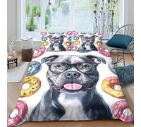Funda Nórdica 3D Impreso Perro Divertido Microfibra Decoración Dormitorio Juego de Cama Donas Coloridas Suave Transpirable Hogar Single（140x200cm）
