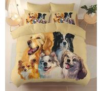 Funda nordica Amarillo, Cuidado Sencillo Microfibra cepillada, Minimalista Pintura Al Óleo Animales Perros Funda nórdica Estampada 240 x 260 cm, Adecuado para niños y niñas Juego Cama