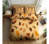 Funda Nórdica Animal del bosque: zorro hojas Transpirable para Cama 180, Antiestático Funda Edredon 280 x 240 cm y 2 x Fundas de Almohada de 50x75 cm Hipoalergénico Fundas Nórdica Naranja claro