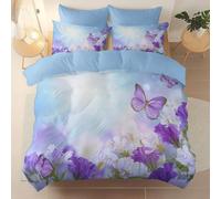 Funda nordica Azul, Cuidado Sencillo Microfibra cepillada, Fotografia Naturalistica Fiori Farfalle Funda nórdica Estampada 135 x 200 cm, Adecuado para niños y niñas Juego Cama