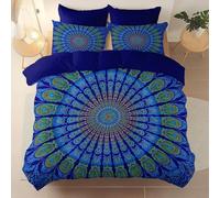 Funda nordica Azul, Cuidado Sencillo Microfibra cepillada, Geométrico Mandala Floral Plumas Funda nórdica Estampada 200 x 200 cm, Adecuado para niños y niñas Juego Cama