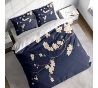 Funda nórdica Azul Marino con Flores, Juego de Cama botánico, Funda nórdica Floral Natural, tamaño Individual, Doble, tamaño Queen King, 220x240cm + 40x80cmx2