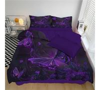 Funda Nórdica Bandera De Estilo Soñador Y Misterioso - Juego De 3 Piezas para 220X240Cm - Mariposas Moradas Brillantes - Microfibra Transpirable