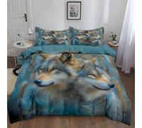 Funda nórdica Bedding Cama 135/150-220 x 240 cm Reversible Poliéster Microfibra y 2 Fundas de Almohada 50x75 cm, con Cremallera Lobo Atrapasueños Magia Suave Transpirable Azul