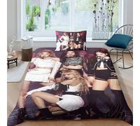 Funda Nórdica Blackpink, Ropa De Cama De Microfibra De Blackpink, Juego De Cama para Niñas Y Niños, Funda Edredón con Cremallera Y Fundas De Almohada Single(135x200cm)