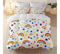 Funda Nordica Blanco, Dibujos Animados Estrellas Arcoíris Estampada Ropa de Cama con Funda de Almohada, 220 x 240 cm Microfibra Fundas Nordicas para niños Adolescentes Adultos
