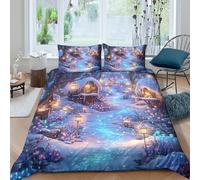 Funda Nórdica Bosque Encantado 3D Impresa Microfibra Decoración Dormitorio Juego de Cama Paisaje Nocturno para Adultos y Jóvenes Single（135x200cm）