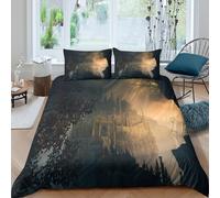 Funda Nórdica Bosque Nocturno 3D Impresión Microfibra Juego de Cama Bosque Decoración Dormitorio Suave Transpirable para Adultos Jóvenes Double（200x200cm）