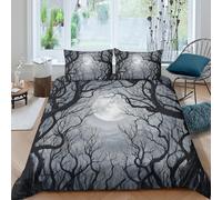 Funda Nórdica Bosque Nocturno con Luna Impresión 3D Alta Definición Microfibra Decoración Dormitorio Juego de Ropa de Cama Sombra de Árbol Transpirable y Suave Double（200x200cm）
