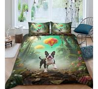 Funda Nórdica Boston Terrier Juego De Cama Estampado Perro Selva En 3D Microfibra con Cremallera Y Funda Almohada para Adultos Adolescentes King（220x240cm）