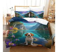Funda Nórdica Bretón Español Juego De Ropa De Cama con Motivo Bretón Lago En 3D Microfibra con Cremallera Y Funda Almohada para Adultos Adolescentes Single(140x200cm)