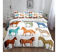 Funda Nordica Caballo De Línea De Dibujos Animados Ropa Cama 2 Piezas Microfibra Juego de Funda Edredon 135 x 200 cm y 1 Fundas de Almohada 50 x 75 cm Muy Suave y Transpirable Blanco