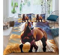 Funda Nórdica Caballo Galopando 3D Impresa Microfibra Decoración Dormitorio Juego de Cama Mustang Suave Transpirable para Hogar Super King（260x220cm）