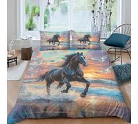 Funda nórdica Caballo galopando 3D impresión Set Ropa de Cama Microfibra Suave Transpirable decoración Dormitorio Adultos jóvenes Double（200x200cm）