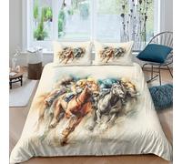 Funda Nórdica Caballos Galopando Impresión 3D Microfibra Decoración Dormitorio Juego de Cama Ecuestre Suave Transpirable para Hogar Single（140x200cm）