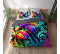 Funda Nórdica - Cálida y Cómodo Hipoalergénica Suave y Transpirable Funda Nórdica - Colorido Colores Vivos - Funda Nórdicas de Microfibra Estampada 155 x 200 - Vitalidad Garabato Auriculares Piano