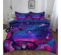 Funda Nordica Cama 105-200 x 200 cm, Magia Estilo Anime Rosas Dragones Tema Funda nordica de 100% Microfibra,Púrpura Facile d'entretien, résistant à la décoloration