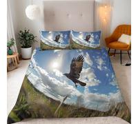 Funda Nordica Cama 105 águila 3D Microfibra Suave Ropa de Cama Cielos Azules 3 Pezzi Include 1 Fundas de Edredón 200x200 cm 2 Fundas de Almohada 50x75cm j-1546