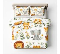 Funda Nordica Cama 105 Animales Safari Infantil, Funda Edredon 200x200 y 2 Fundas de Almohada 50x75, Juego de Ropa de Cama de 3 Piezas Microfibra Suave con Cremallera Qjs106
