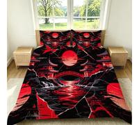Funda Nordica Cama 105 Arquitectura Japonesa Arte Glitch Funda Edredon Microfibra Suave 3D Juego de Ropa de Cama Rojo Funda Nordica 200x200 y 2 Fundas de Almohada 50x75 cm G-333