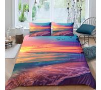 Funda Nordica Cama 105 Atardecer en la Playa 3D Ropa de Cama Microfibra Suave Playa Tropical Funda de edredón 200x200 cm con Cremallera y 2 Funda de Almohada 50x75 para Cama Doble L.3937