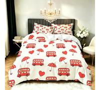 Funda Nordica Cama 105 Autobús De Londres 3D Ropa de Cama Microfibra Suave Corazones Y Paraguas Funda de edredón 200x200 cm con Cremallera y 2 Funda de Almohada 50x75 para Cama Doble N.619