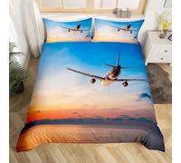 Funda Nórdica Cama 105 Avión Impresión 3D Microfibra Suave Ropa de Cama Paisaje Celestial Funda Edredon 200x200 cm con Cremallera y 2 Fundas de Almohada 50x75 cm j.4126
